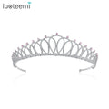 LUOTEEMI Pink Crystal Hair Accessory Crown and Vintage Wholesale Silver Set for Bride Wedding Tiara Bridal