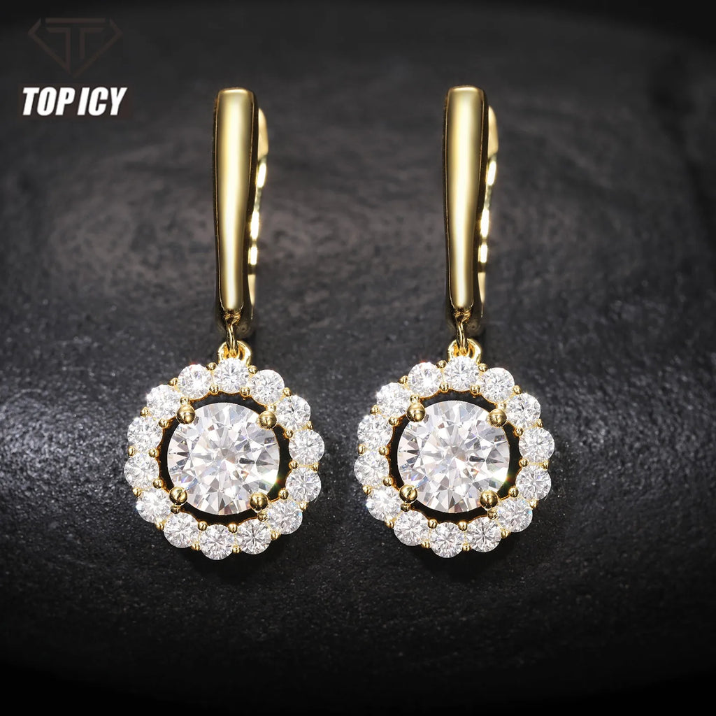 Bling Hip Hop Jewelry 925 Sterling Silver Drop Halo Earrings VVS Moissanite Diamond Wedding Earrings Men Women