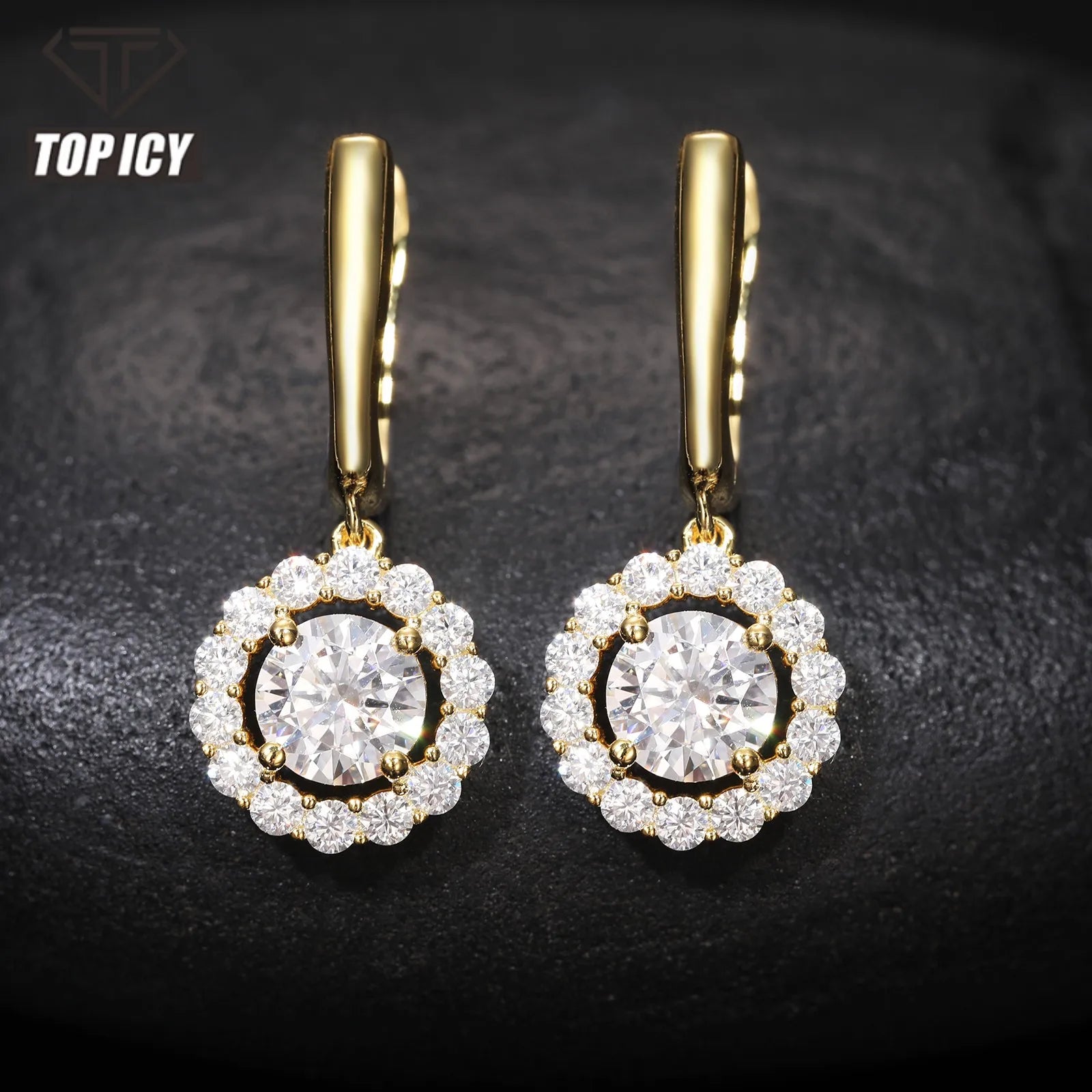 Bling Hip Hop Jewelry 925 Sterling Silver Drop Halo Earrings VVS Moissanite Diamond Wedding Earrings Men Women