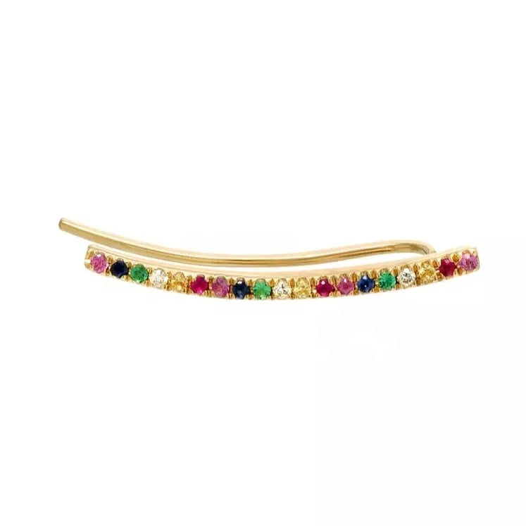 LOZRUNVE Silver 925 18k Gold Curved Rainbow Diamond Ear Crawler Climber Earring Wholesale