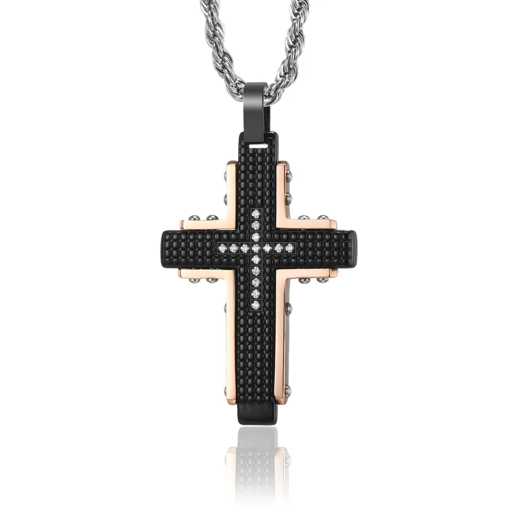 Fashion Diamond Nickle Free Stainless Steel Cross Pendant Necklace