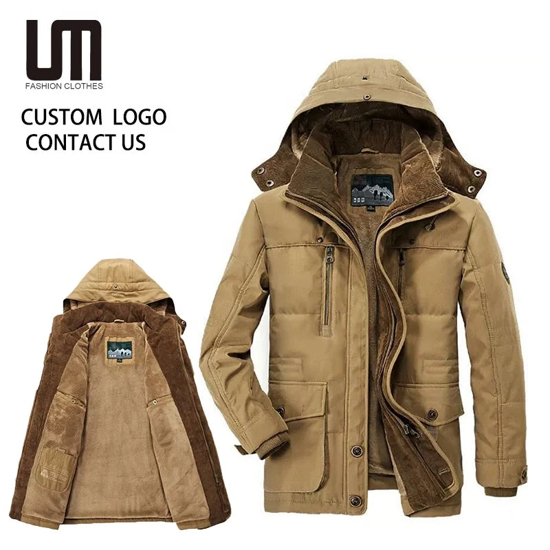 OEM ODM Hot Selling New Winter Men Thicken Warm Polyester Padded Jackets Hooded Windbreaker Parka Plus Size Coats