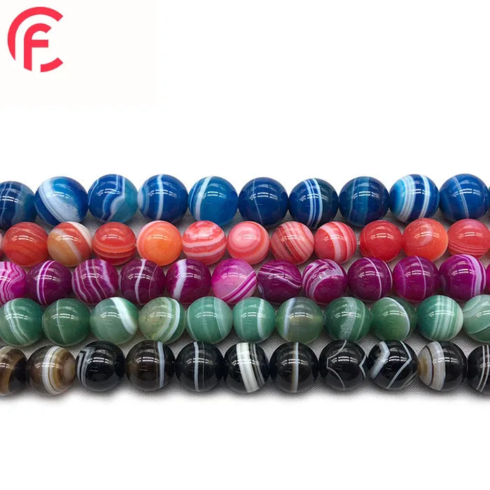 4-10 mm Natural Stone Loose Beads DIY Bracelet Necklace for Jewelry Making Black Green Blue Red Strippe Agate Quartz Loose Beads