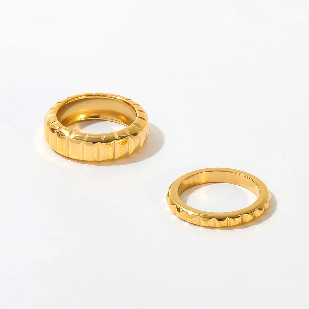 Fenny Jewelry 18K Gold Plated Wholesale No Fade Retro Chic Croissant Gear Shaped Stainless Steel Finger Ring Trend for Women