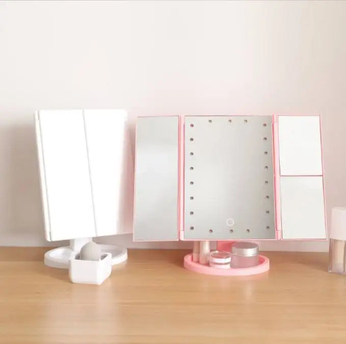 3 Fold Lighted Vanity Mirror With 1X/2X/3X Magnification Mirror USB Charge Battery Powered with 22 Led Light