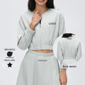 Xsunwing Custom logo Fitness Lightweight Active Wear Women Zip up Gym Crop Yoga Loose Workout Windbreaker Sports Jacket WD26022