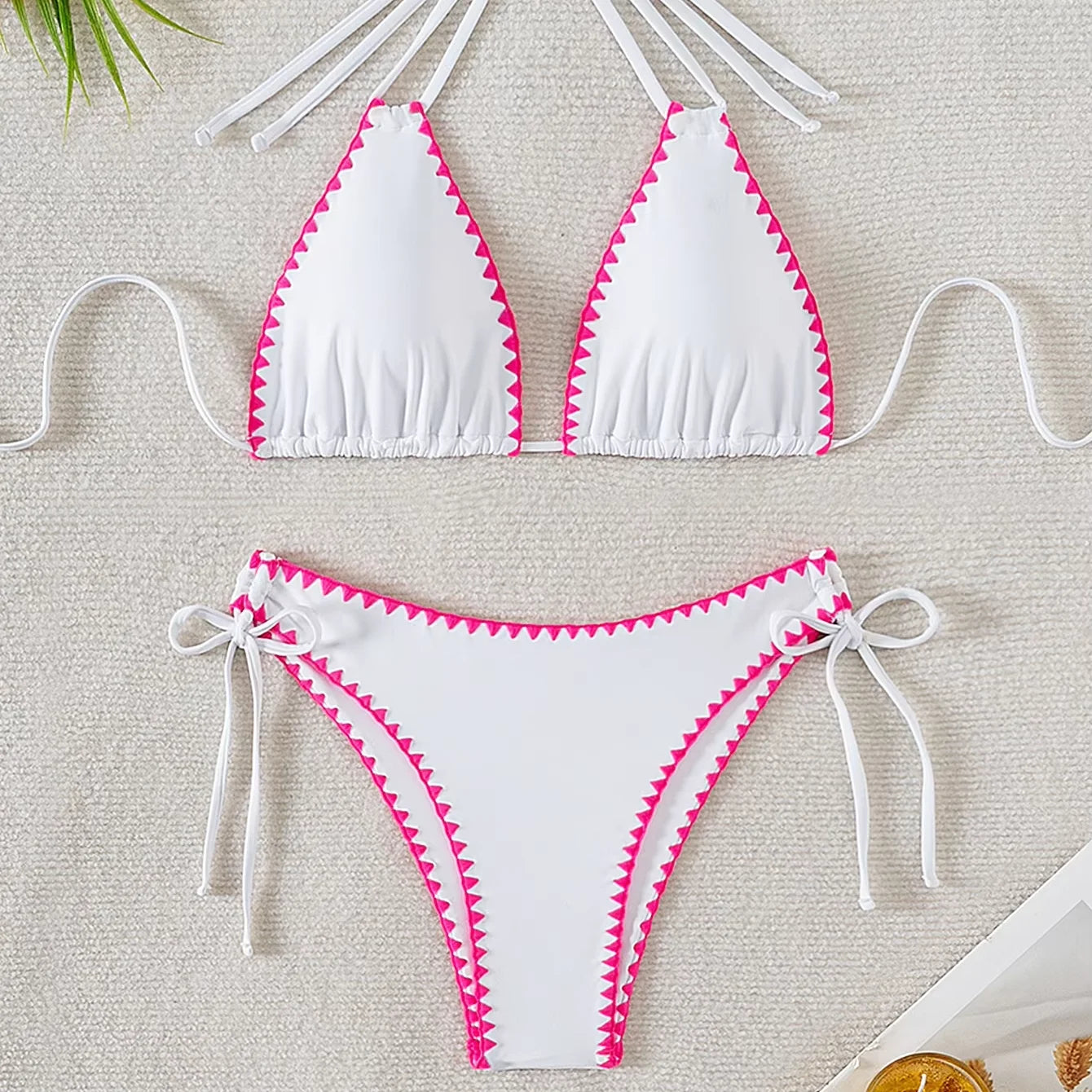 Guangzhou Auyan Women's New Floral Bud Halter Tie Bikini Swimsuit Solid XL Waist Wholesale for Summer