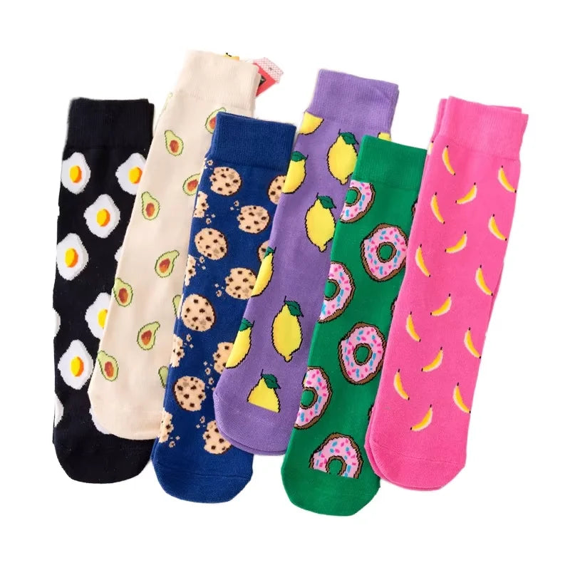 XIANGHUI Wholesale Custom New Women Fashion Cute Funny Pink Purple Colorful Jacquard Tube Cotton Crew Socks