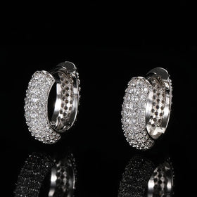 925 Sterling Silver Needle Chunky Circle Hoop Earrings Hip Hop Full Iced Out CZ Zircon Hoop Huggie Earrings for Men