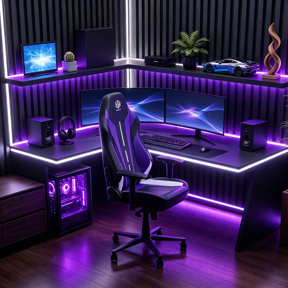 Luxury Purple Synthetic Leather Swivel Ergonomic Computer Gaming Chair