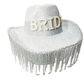 Cowgirl Hat with Rhinestone Diamond Glitter and Fringe for Bridal Bachelorette Engagement Parties-for Outdoor Casual Scenes