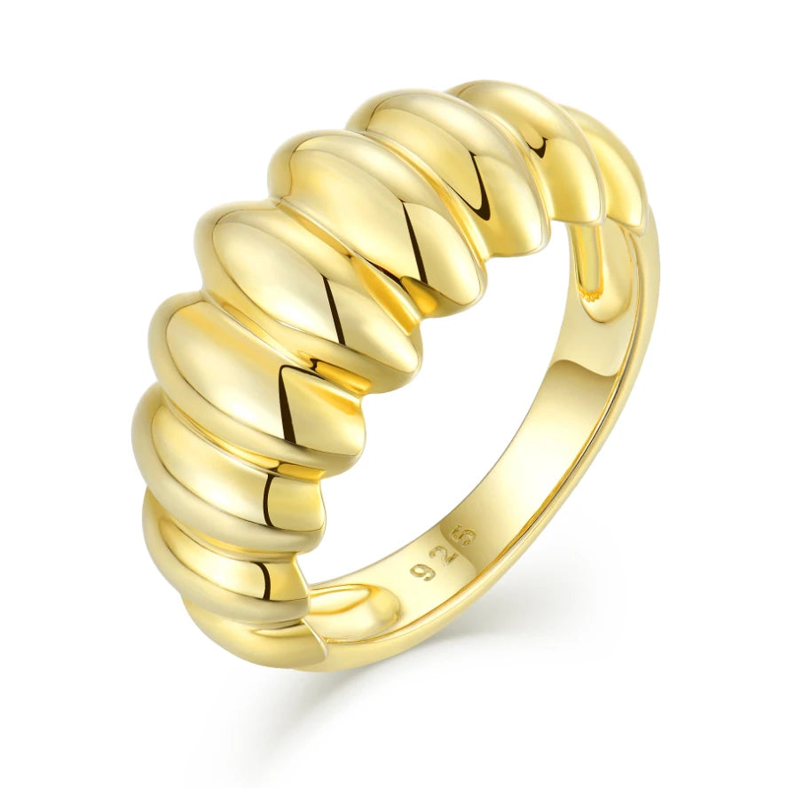 Wholesale 925 Sterling Silver Croissant Dome Ring 18K Gold Plated Chunky Statement Jewelry Custom Logo OEM