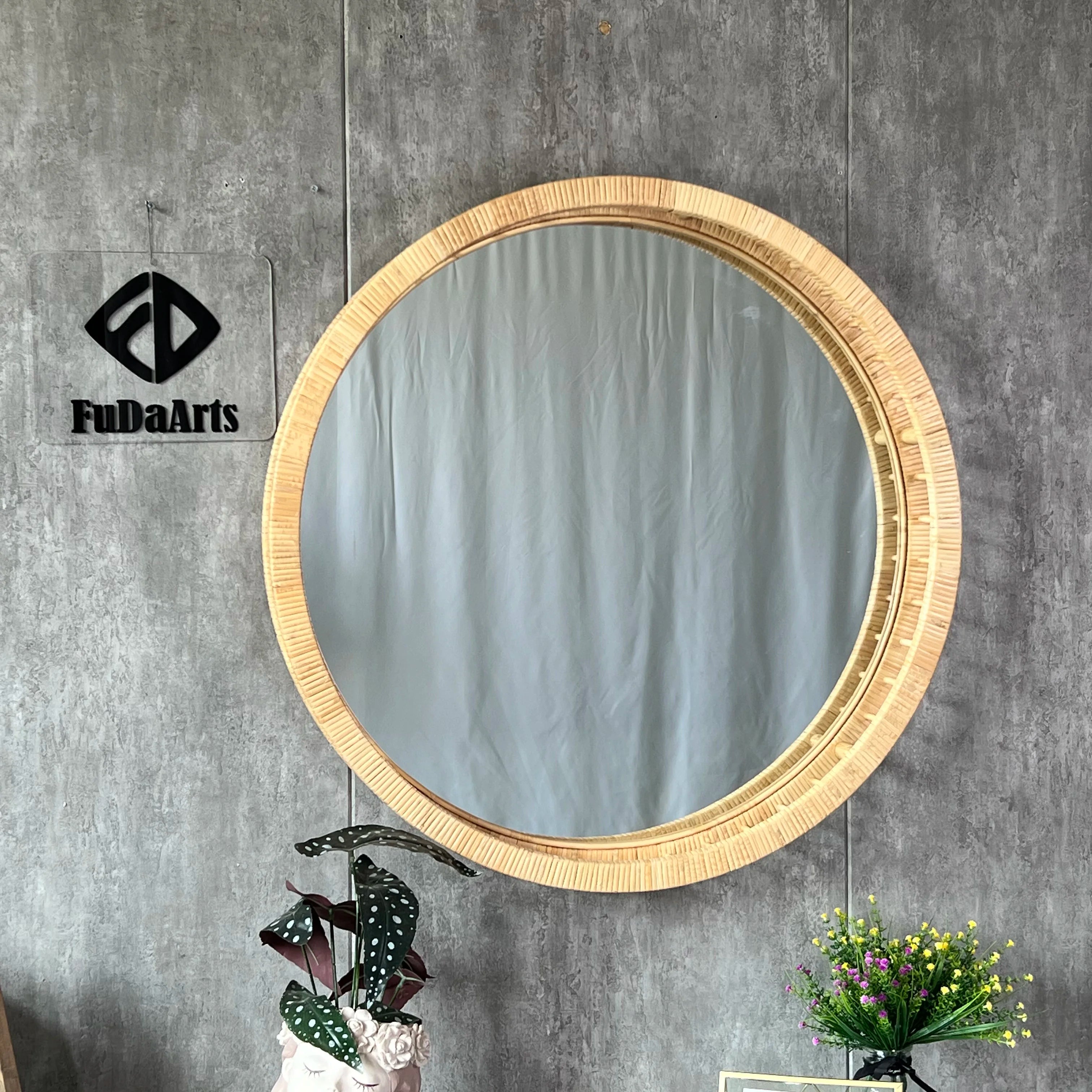 80 Hot Rattan Woven Round Mirror Handwoven Innovative Natural Bohemian Hanging Round Wall Rattan Mirror