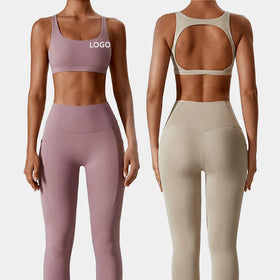 L230766 Custom Training Jogging Wear Gym Sets For Women Butt Lift 2 Bras Designs Legging Fitness Clothing Elastane Active Wear