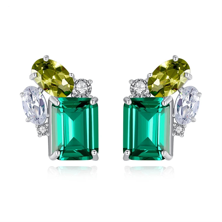 Luxury Fine Jewelry 925 Sterling Silver Gemstone Emerald Zircon Stud Earring