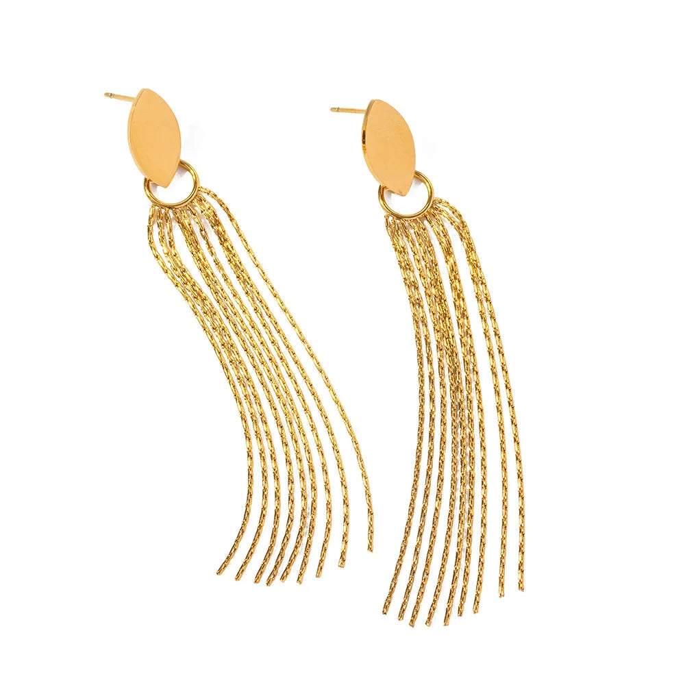 New Design Stainless Steel Long Tassel Drop Dangle Earrings Temperament Fashion Charm 18k Gold Color Texture Statement Jewelry