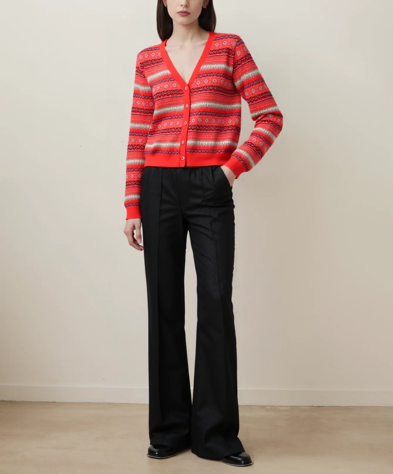 2025 New Items Casual French Striped Design Button Color Block Top Long Women's V-Neck Knitted Cardigan
