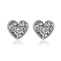 Tree of Life Earrings 925 Sterling Silver Colorful Zircon Heart Stud Earrings for Women Birthday Best Gift Jewelry SCE933