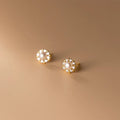 New Design S925 Sterling Silver CZ Pave Pearl Flower Stud Earrings for Women G8027