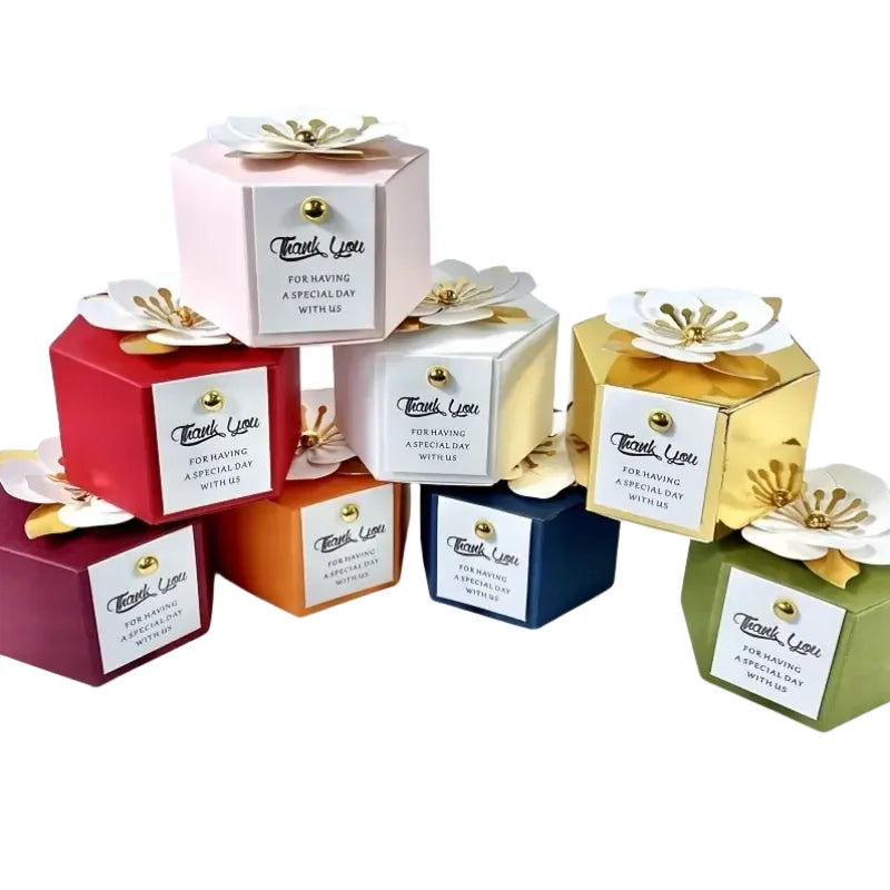 Creative Hexagon Wedding Candy Box Little Flower Chocolate Box for Baby Shower Party Wedding Decorations Food-Related Gift Boxes