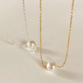 Classic Gold Plated White Pearl Pendant Necklace 925 Sterling Silver Round Pearl Necklace