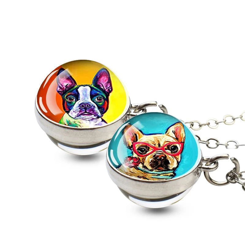 Cute Dog Necklace Artistic Hand-painted Animal Jewelry Glowing Glass Ball Pendant Necklace for Women