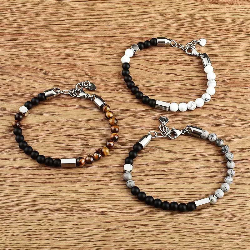Natural Stone Tiger Eye Howlite Beads Bracelet Stainless Steel Clasp Custom Design Bracelets Jewelry for Men