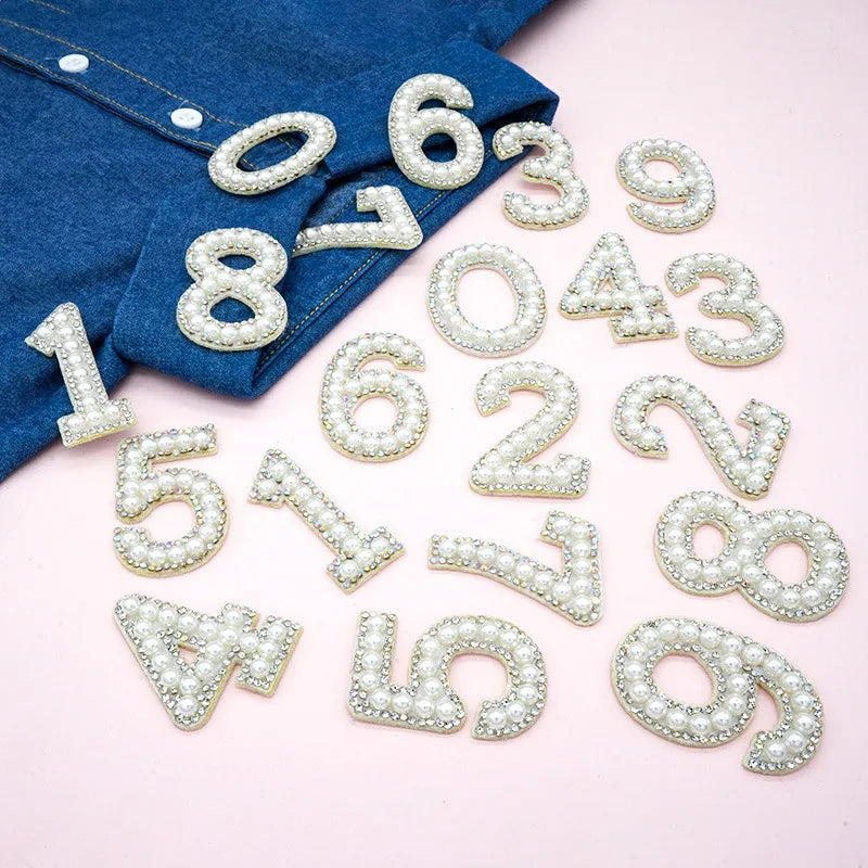 Clothing Accessories Iron on Rhinestone Beads Pearl Number Patch Iron on Patches