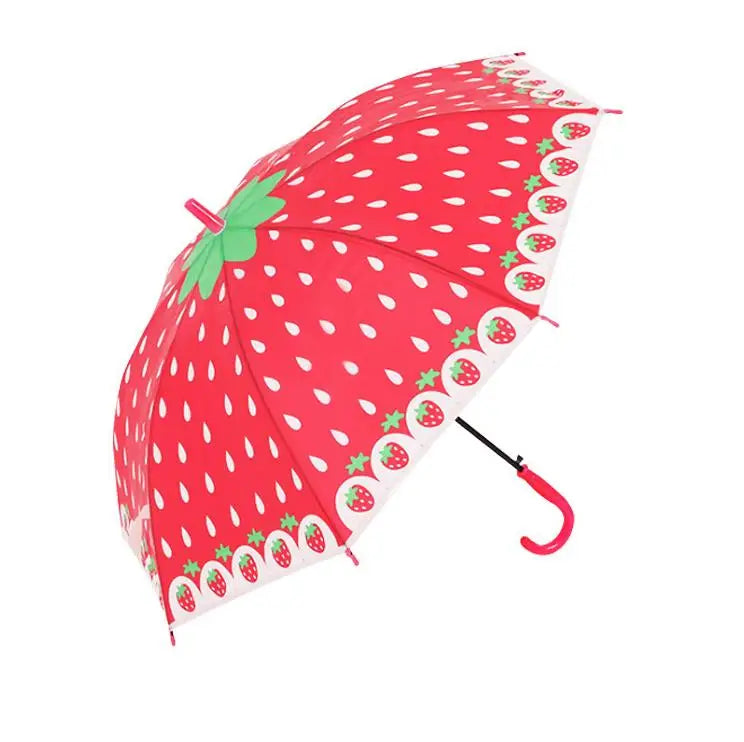 Kids Clear Cute Umbrella Rainy Fruits Umbrellas Printing Watermelon Strawberry Cartoon Rain Gear Long Straight Umbrella