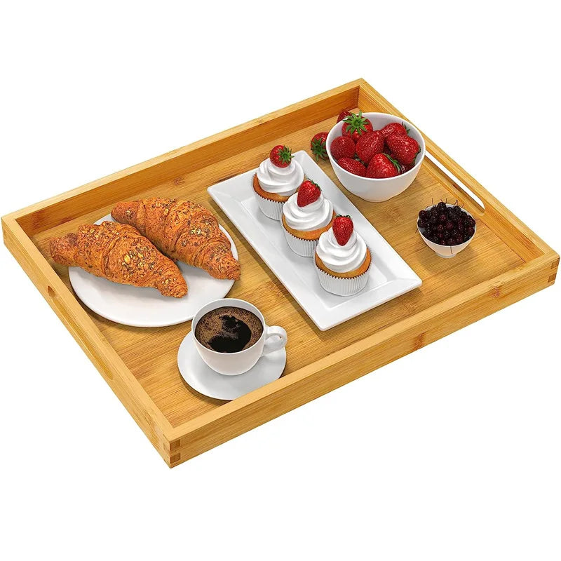 Breakfast Tray for Eating Working Storing Used in Bedroom Kitchen Living Room Bamboo Wooden Serving Tray with Handle