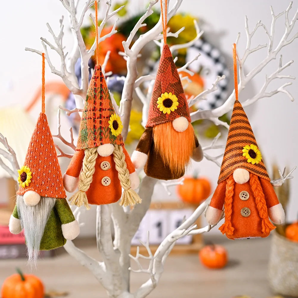 Cross-border Harvest Decoration Orange Hat Dwarf Small Pendant Sunflower Light Holiday Ornament