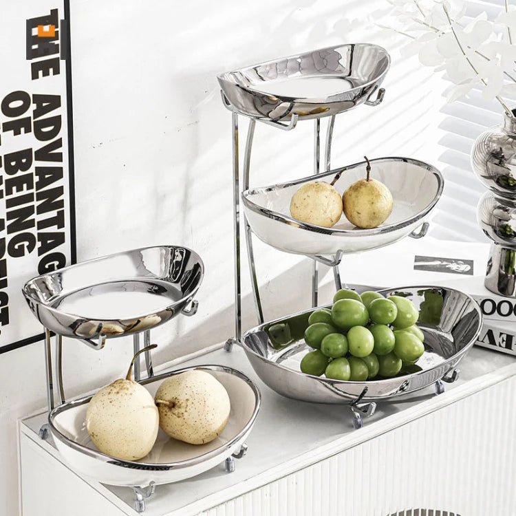 Simple Fruit Plate Multi-layer Luxury Ceramic Fruit Plate Sliver Plating Candy Dish Wholesale