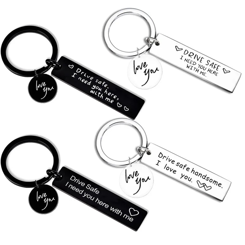 Blank Laser Engraving Keychain Black Attractive Silver Medal Black Key Ring Key Keychain Drive Safe I Need You Here With Me