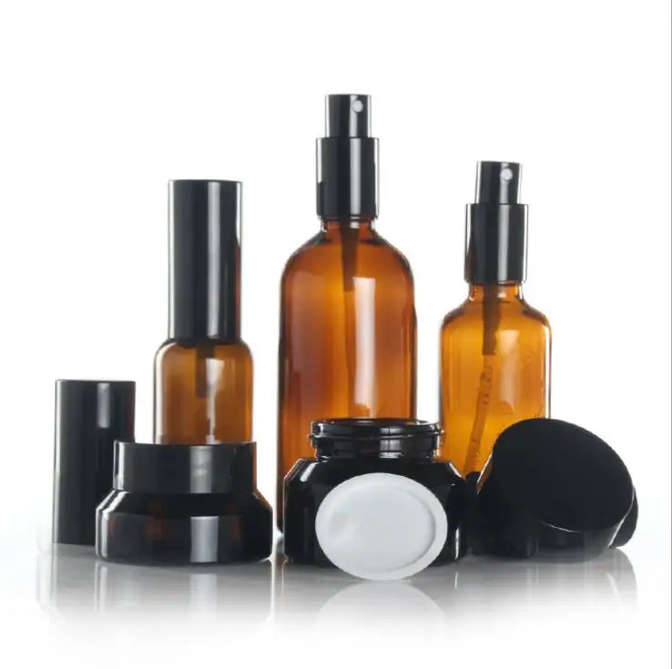 In Stock Factory 20g 30g 50g 10ml 15ml 20ml 30ml 50ml 100ml Amber Glass Cream Jar/pump Spray Bottle for Cosmetics
