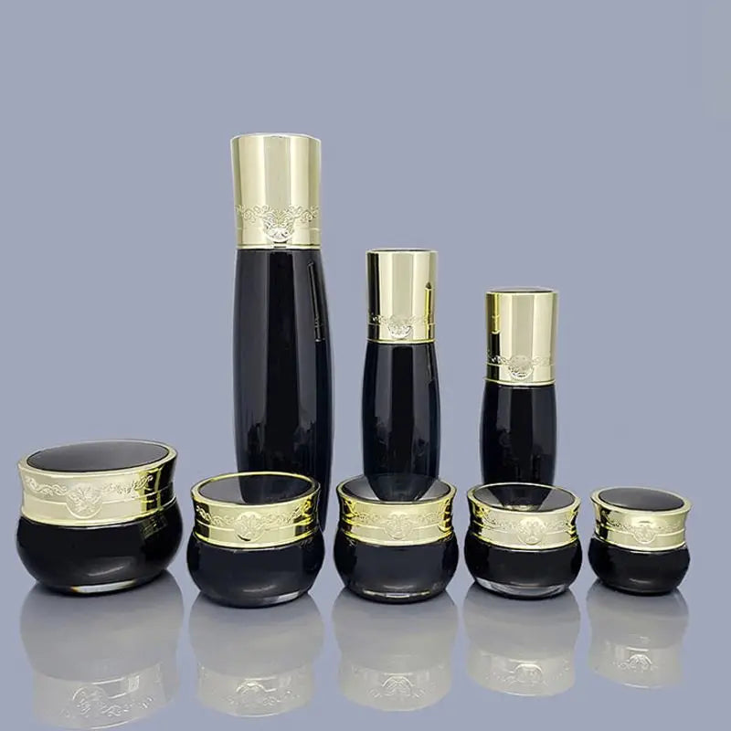 10g 15g 20g 50g 15ml 30ml 100ml in Stock Black Ready to Ship Empty Plastic Container Acrylic Cream Jar Lotion Bottle Set