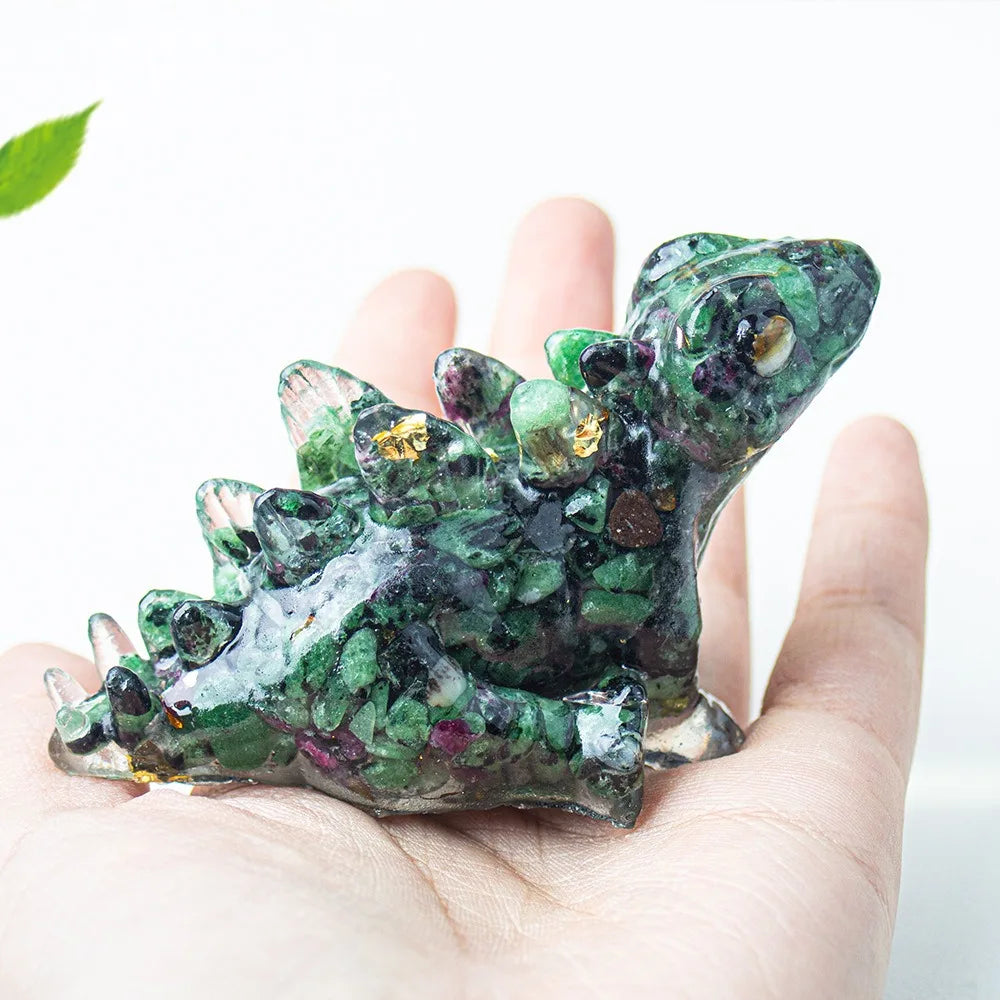 Hand Carved 9cm Big Resin Natural Gravel Crystal Dinosaur Cute Sabertooth Dragon Dinosaur Ornaments for Home Office Decoration