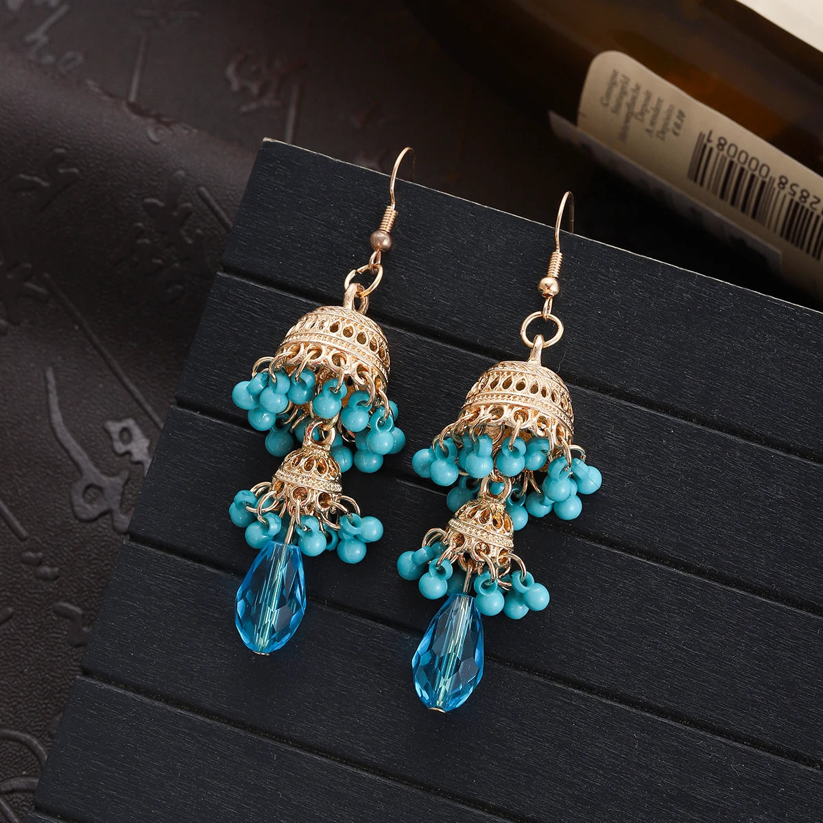 Women's Vintage Bohemia Gold Earrings Carved Bells Beaded Tassels Long Ethnic Tribe Indian Jewelry Fashion Dangle Dangle