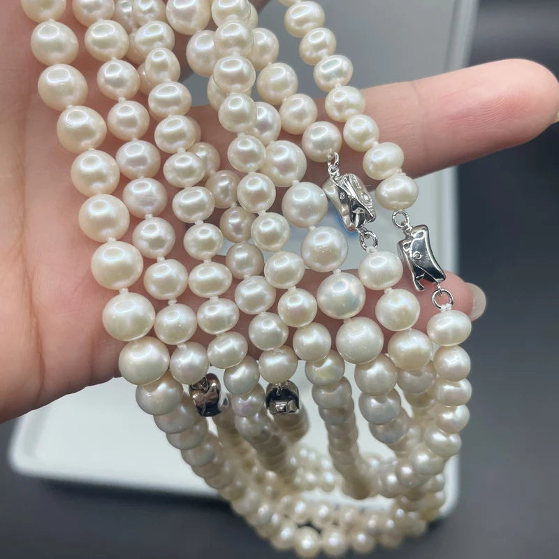 Zhuji New Natural Freshwater Pearl Necklace 4A Threaded Round Pearl Necklace 925 Sterling Silver Clasp