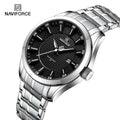 NAVIFORCE 8032 Silver Watch Men Big Dial Wristwatch Quartz Waterproof Casual Brand Stainless Steel Watches with Date Display
