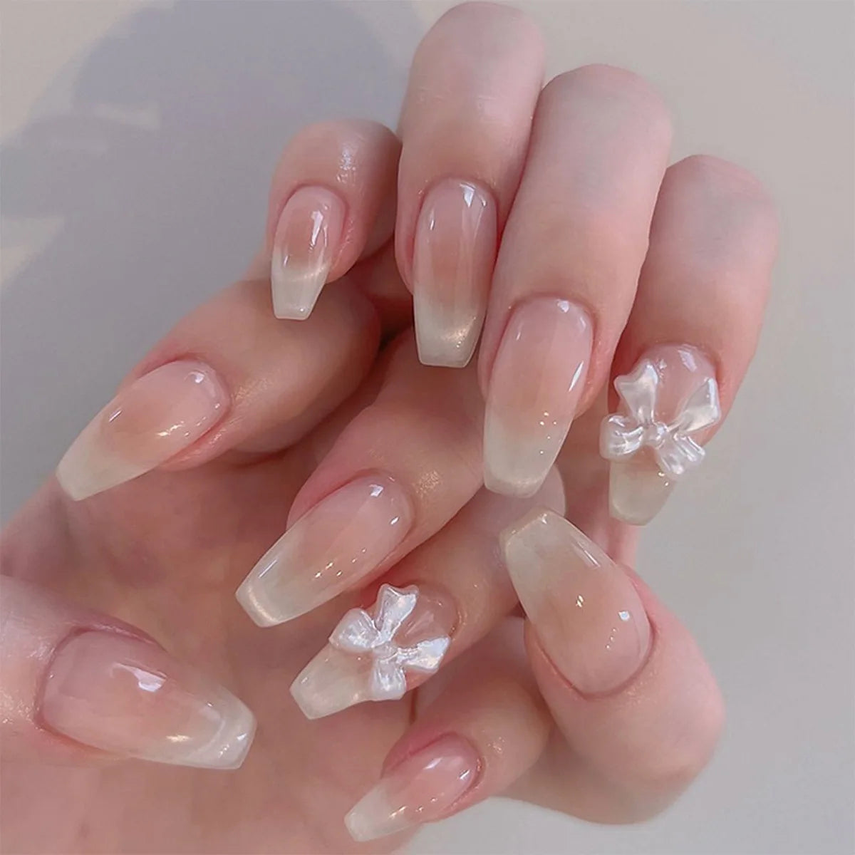French Butterfly Press on Nail Artificial Fingernails Waterproof Finished Ballerina Fake Nail