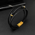 Punk Style Men's Stainless Steel Magnetic Clasp Bangle Handmade Braided Genuine Fiber Synthetic Leather Bracelet