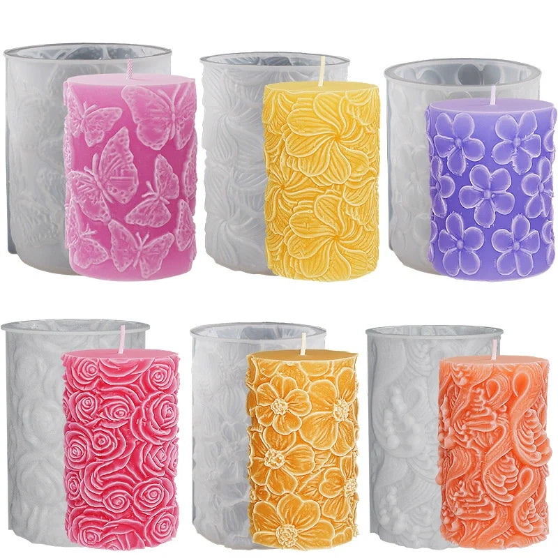 3D Rose plum Blossom  PillarSilicone Molds for Candle DIY Chrysanthemum Cherry Blossom Moule En Silicone Pour Bougie for Making
