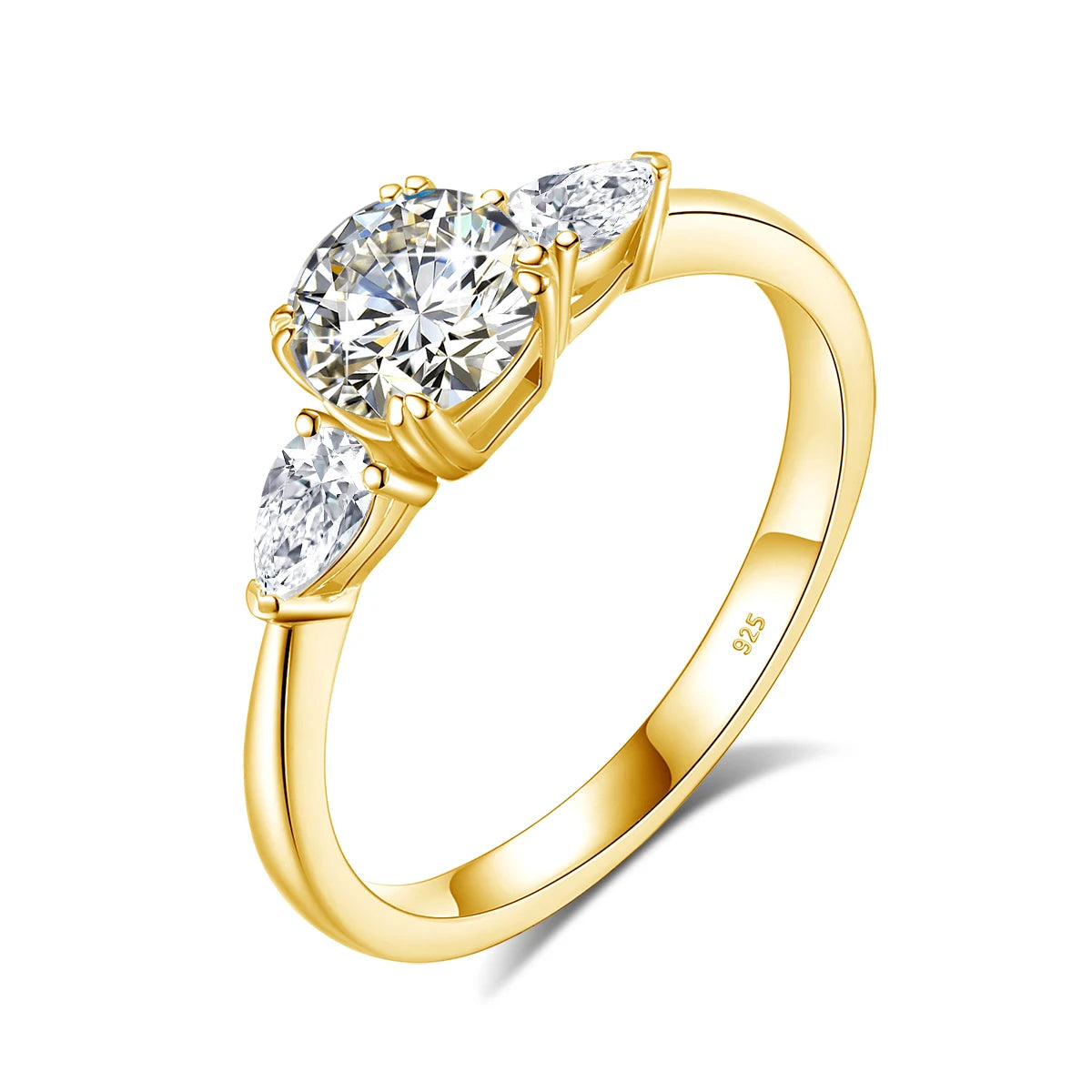 Mini Rings 18k Gold 925 Silver Woman 1 Carat Round Pear Cut Moissanite 3 Stone Women Engagement Diamond Beautiful Ring for Girls