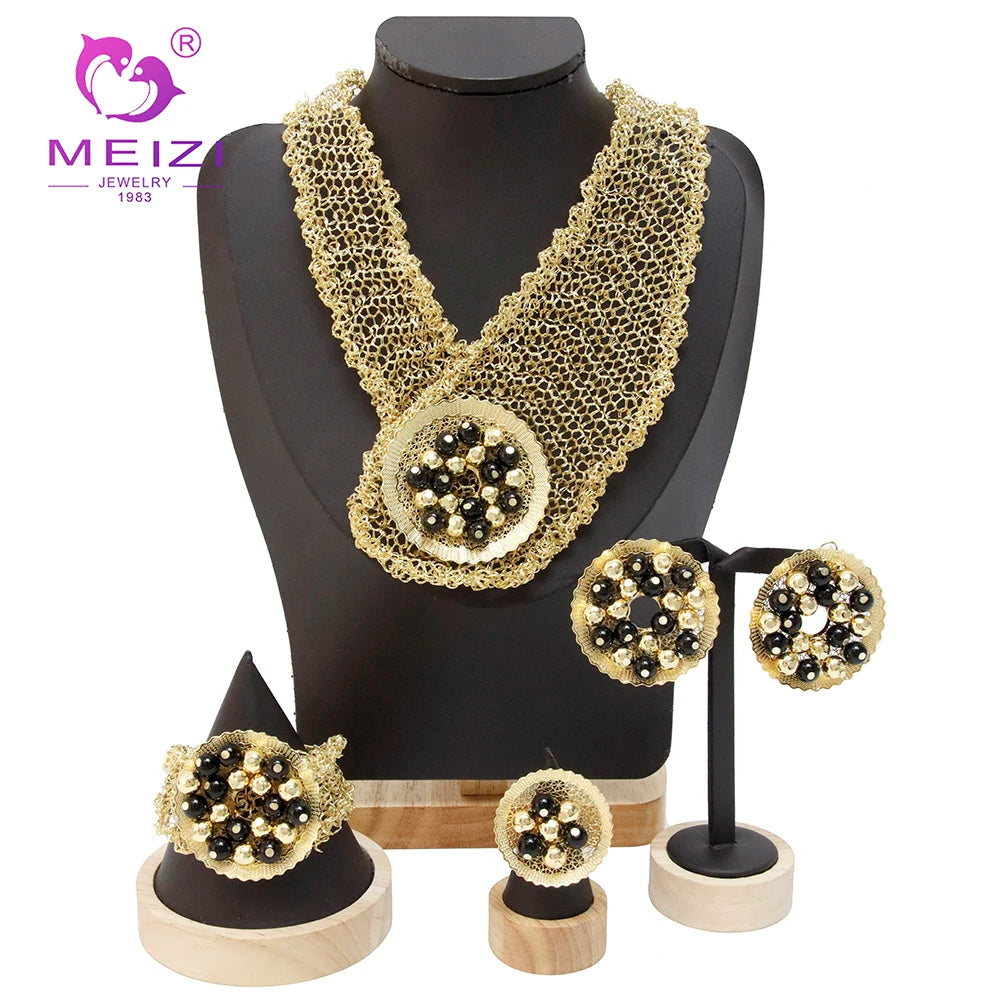 MEIZI JEWELRY Elegant Luxury Ladies Party Wedding Jewelry Set Fashion Trend Woman Gold Plated Jewelry Set for Wedding
