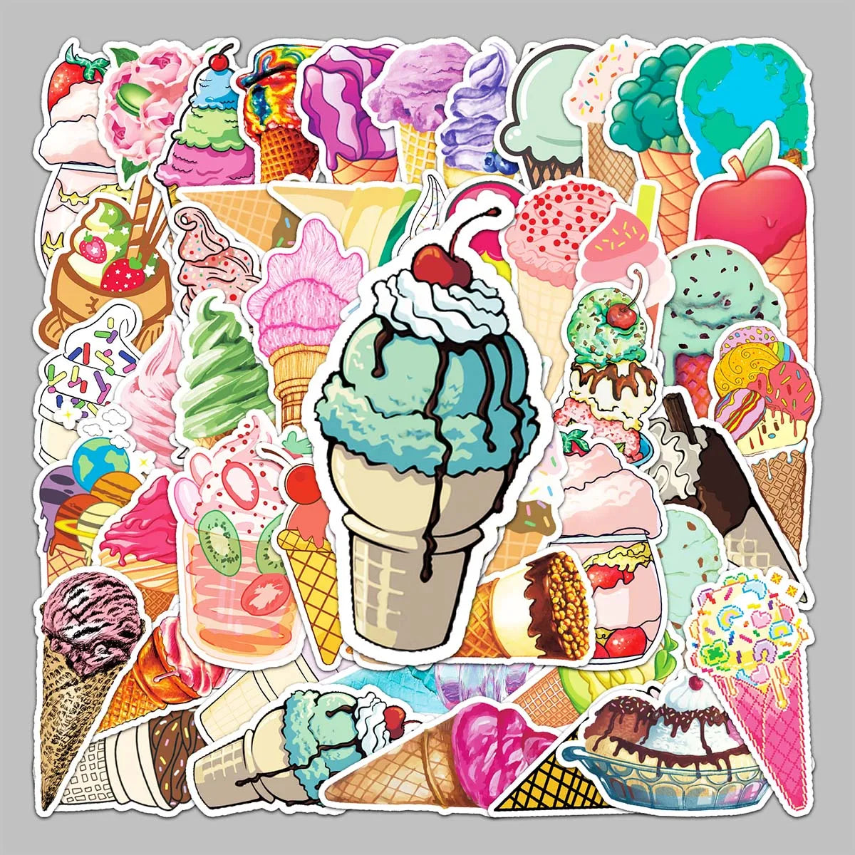 50PCS Factory Wholesale Dessert Food Pattern Personality Ice Cream Sticker Guitar Tabletop Water Bottle Refrigerator Sticker