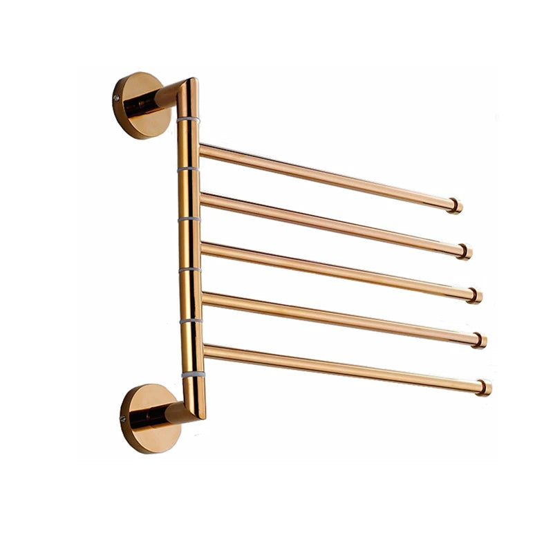 Stainless Steel 304 Bath Towel Holder Rack Bathroom 5-Bar Folding Towel Rack Rotating Towel Rack