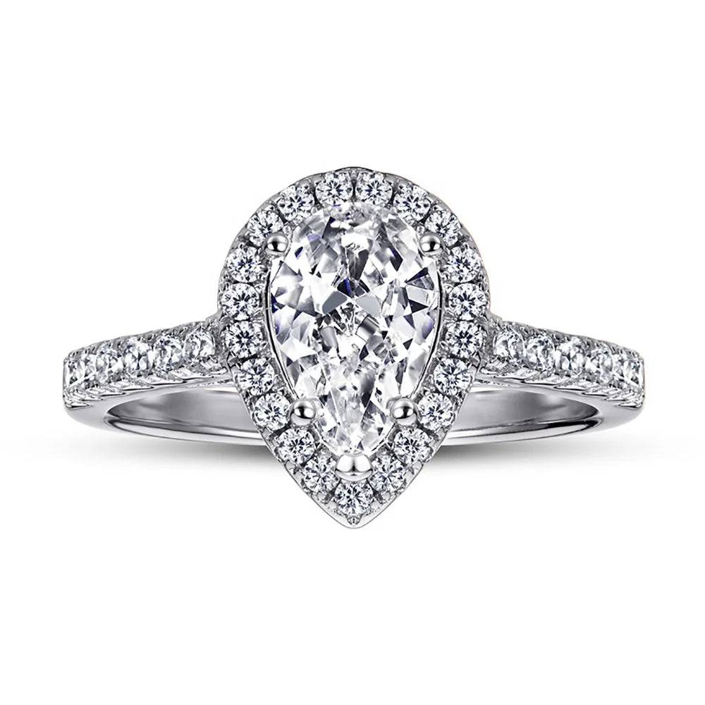 White Gold Plated 925 Sterling Silver Wedding Teardrop Cubic Zirconia Engagement Rings