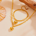 Romantic Cuban Stainless Steel Chain Heart Love Pendant Necklace Bracelet Set for Party Valentine's Day Sweet Gift for Women