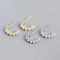 SP Elegant Style S925 Sterling Silver Made High Quality Geometric C Shaped Pearl Decoration Hoop Earrings