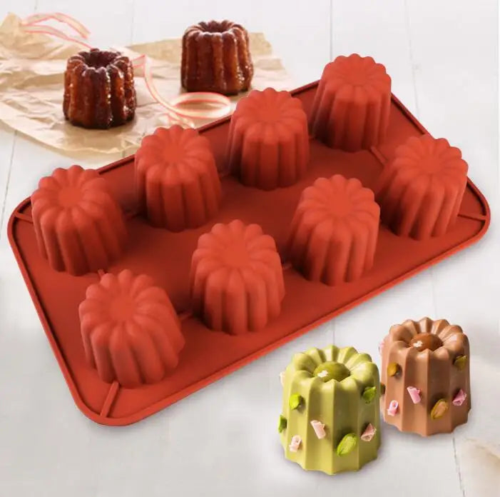 HY Silicone Mold Muffin Jelly Cake Baking Pan 8-cavity Cannel Mould